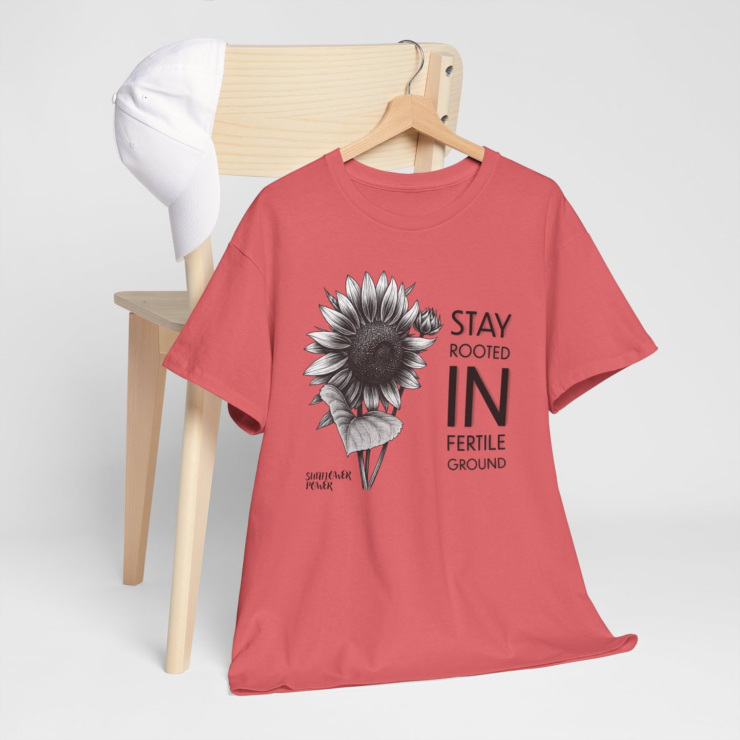 Sunflower Power Tee - Stay Rooted in Fertile Ground (Words in Black)