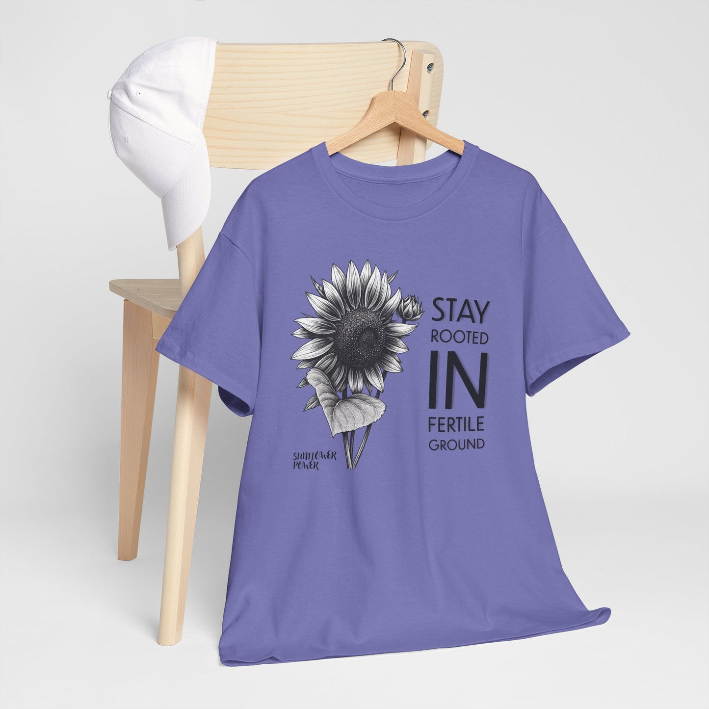 Sunflower Power Tee - Stay Rooted in Fertile Ground (Words in Black)