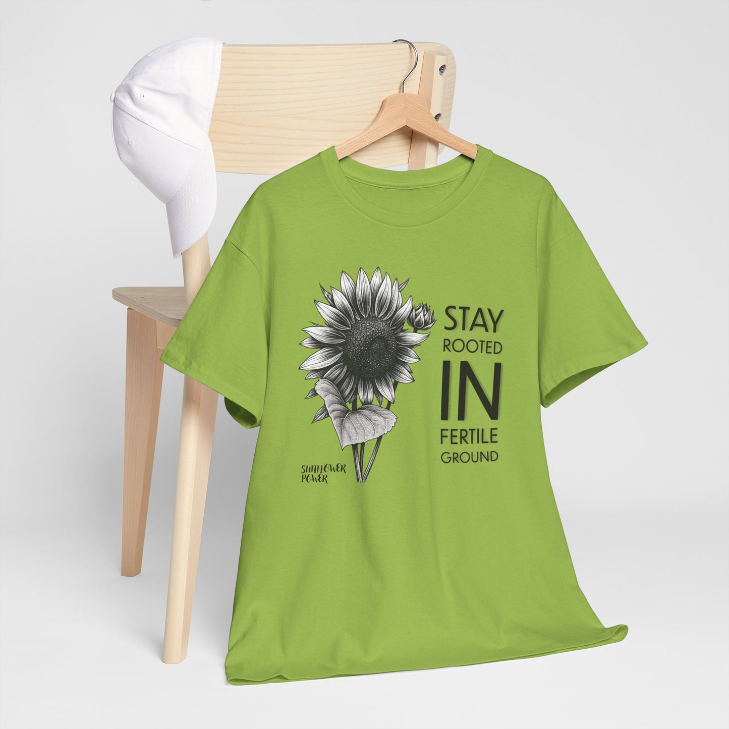Sunflower Power Tee - Stay Rooted in Fertile Ground (Words in Black)
