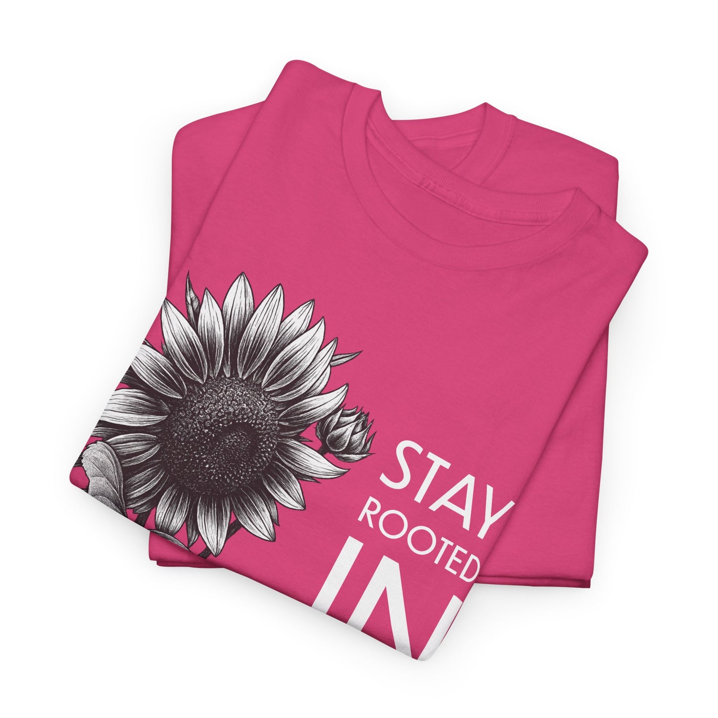 Sunflower Power Tee - Stay Rooted in Fertile Ground/Words In White