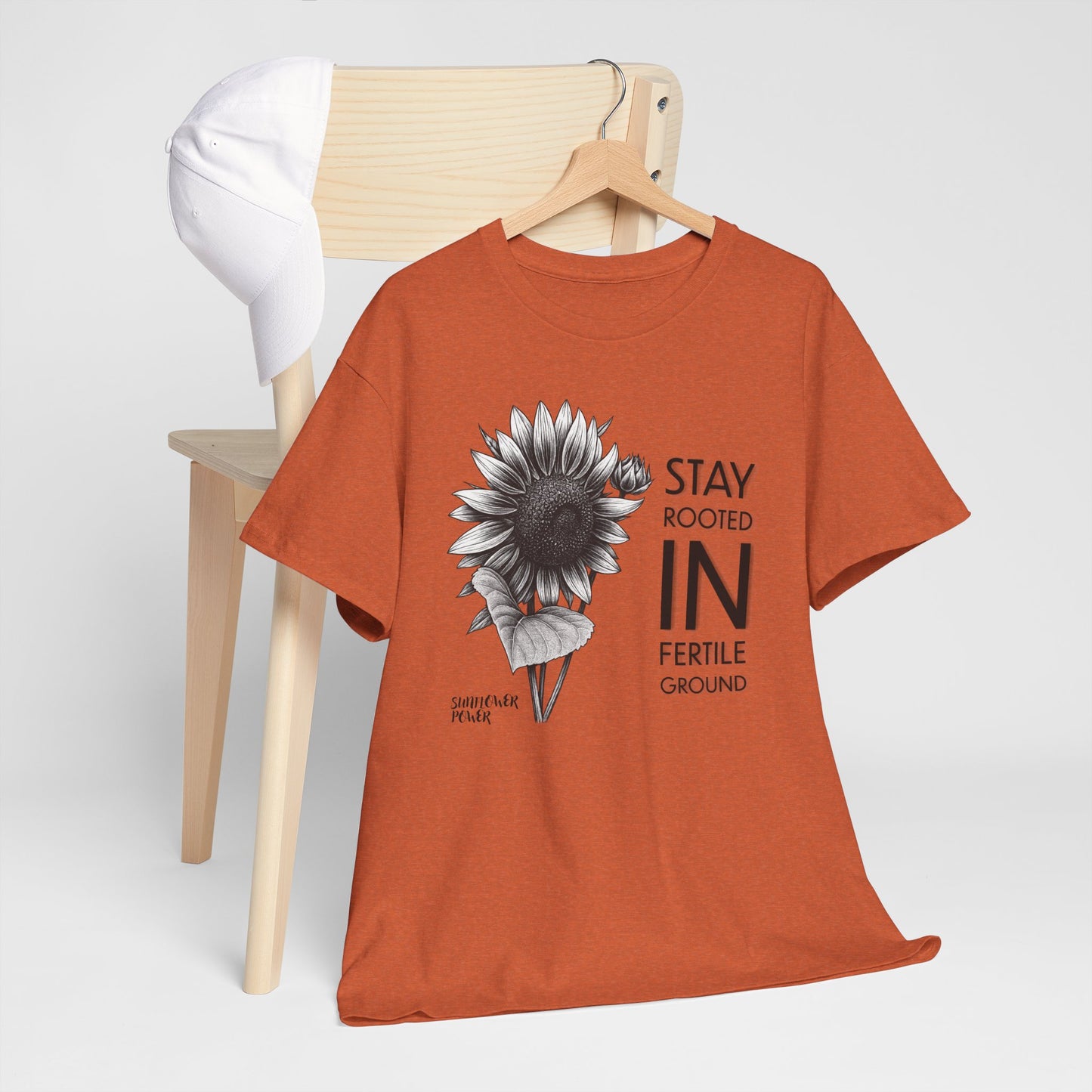 Sunflower Power Tee - Stay Rooted in Fertile Ground (Words in Black)