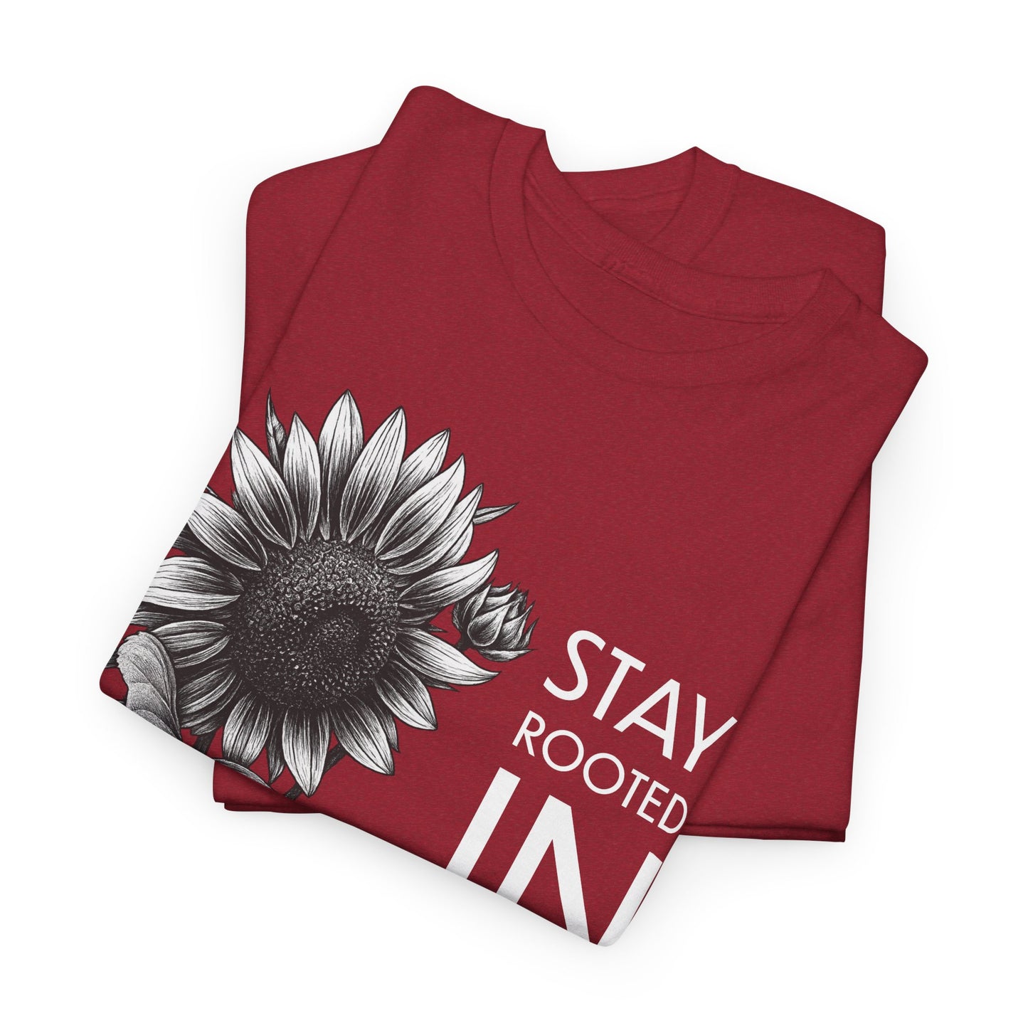 Sunflower Power Tee - Stay Rooted in Fertile Ground/Words In White