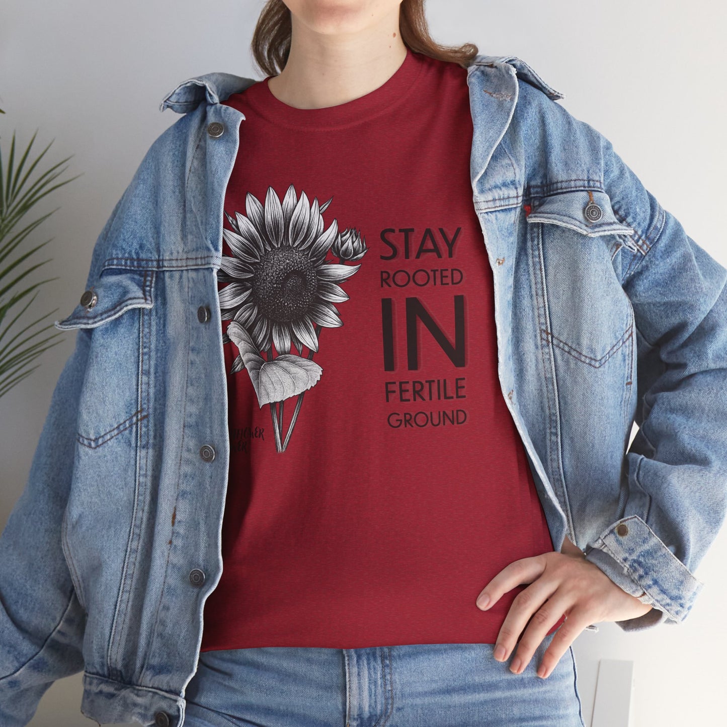 Sunflower Power Tee - Stay Rooted in Fertile Ground (Words in Black)