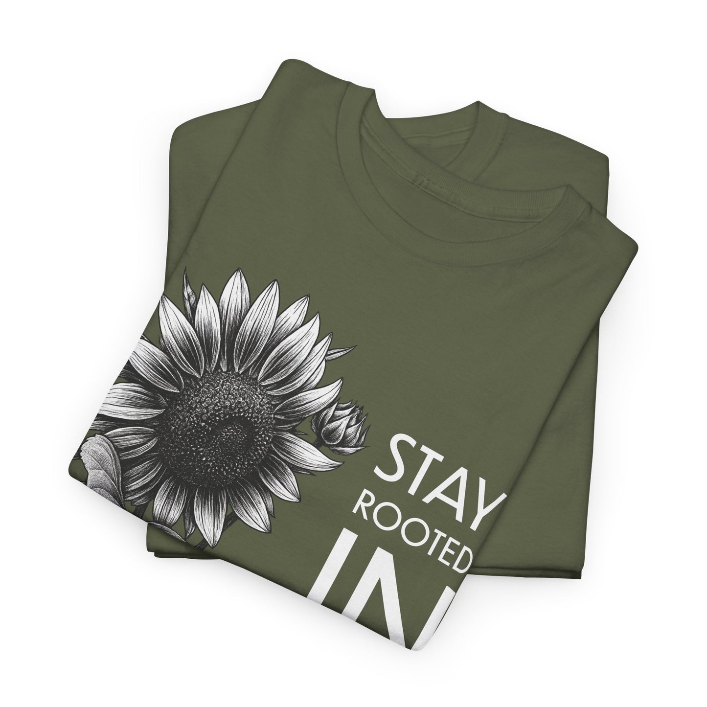 Sunflower Power Tee - Stay Rooted in Fertile Ground/Words In White