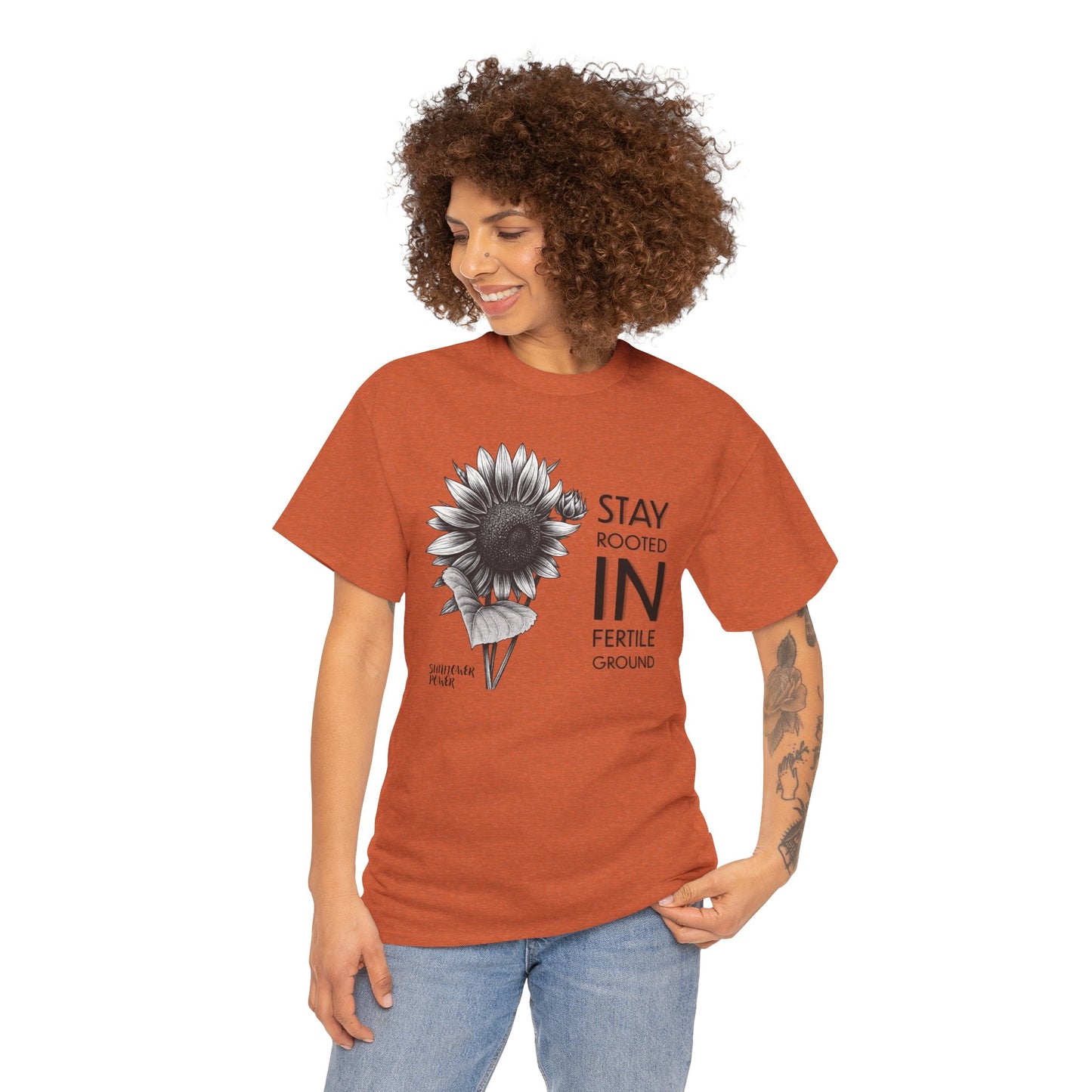 Sunflower Power Tee - Stay Rooted in Fertile Ground (Words in Black)