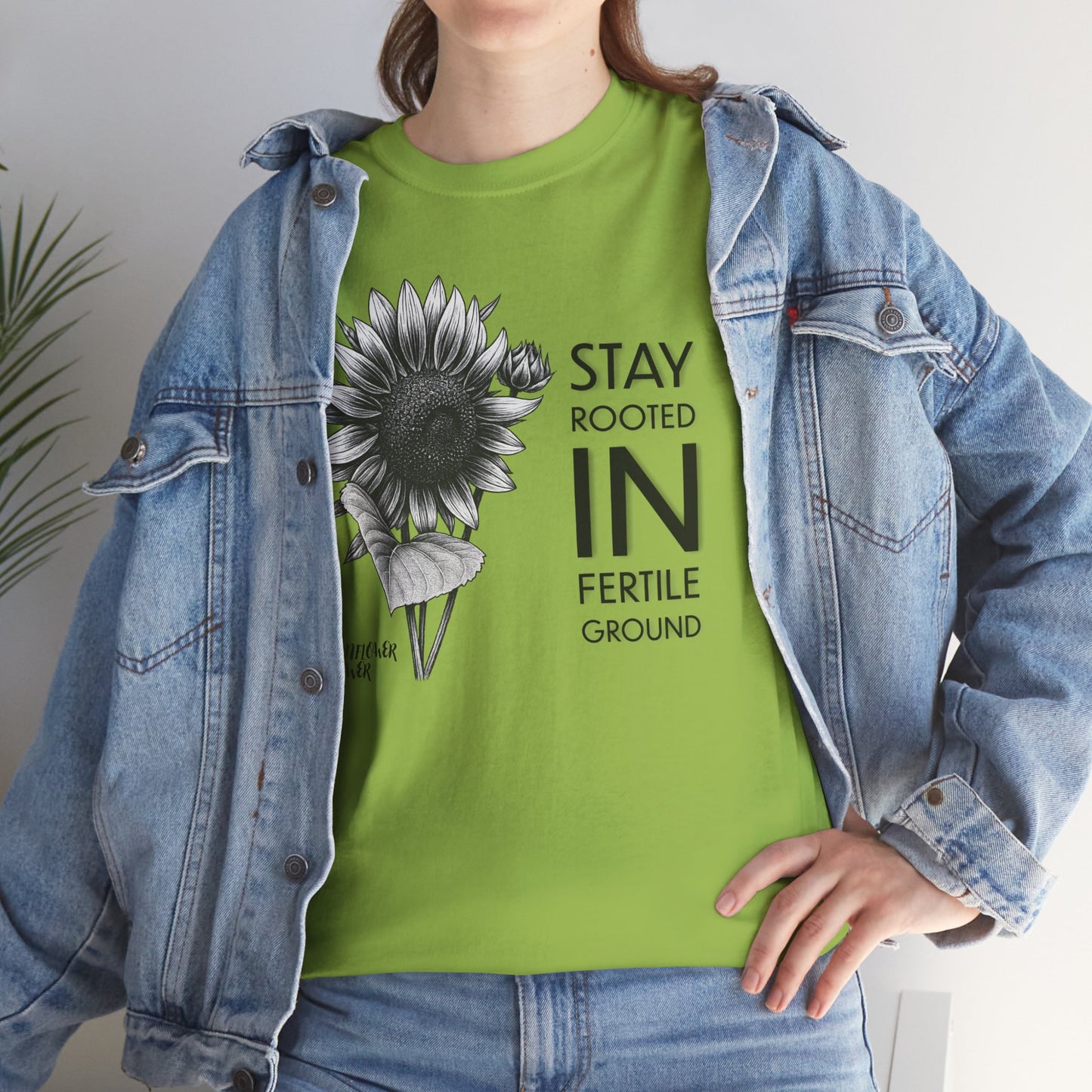 Sunflower Power Tee - Stay Rooted in Fertile Ground (Words in Black)